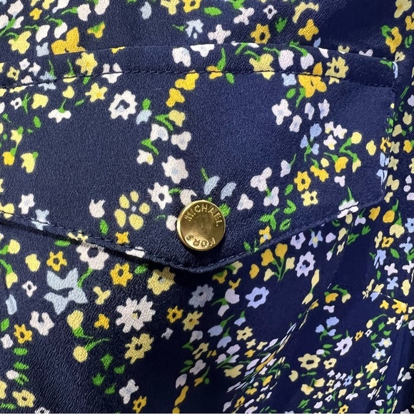 Michael Kors women’s floral print zip front blouse top navy blue size medium - Picture 6 of 11